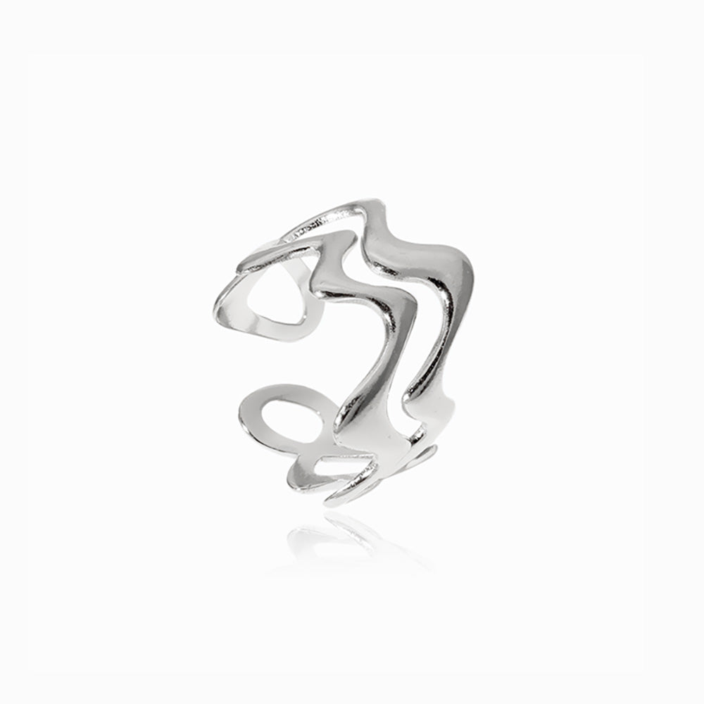 Silver Adjustable Geometric Ring JZ1366 - Stainless Steel