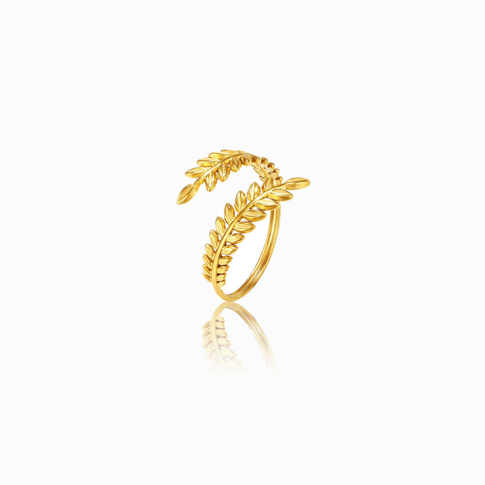 Gold Adjustable Wheat Flower Ring JZ1047 - Stainless Steel