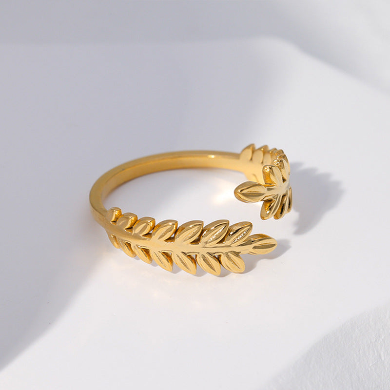 Gold Adjustable Wheat Flower Ring JZ1047 - Stainless Steel