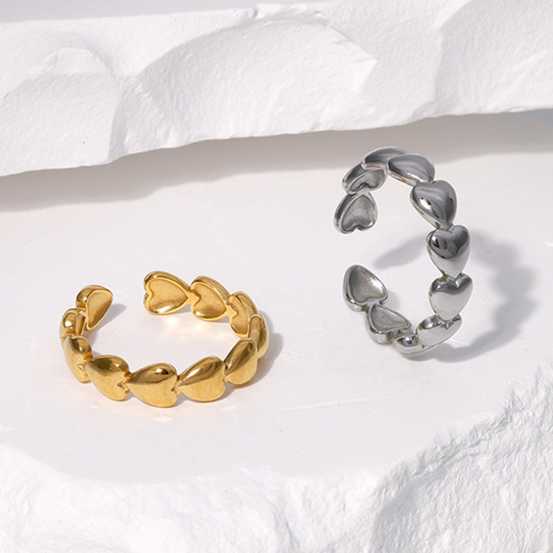 Two Adjustable Heart Rings JZ1099 - Stainless Steel