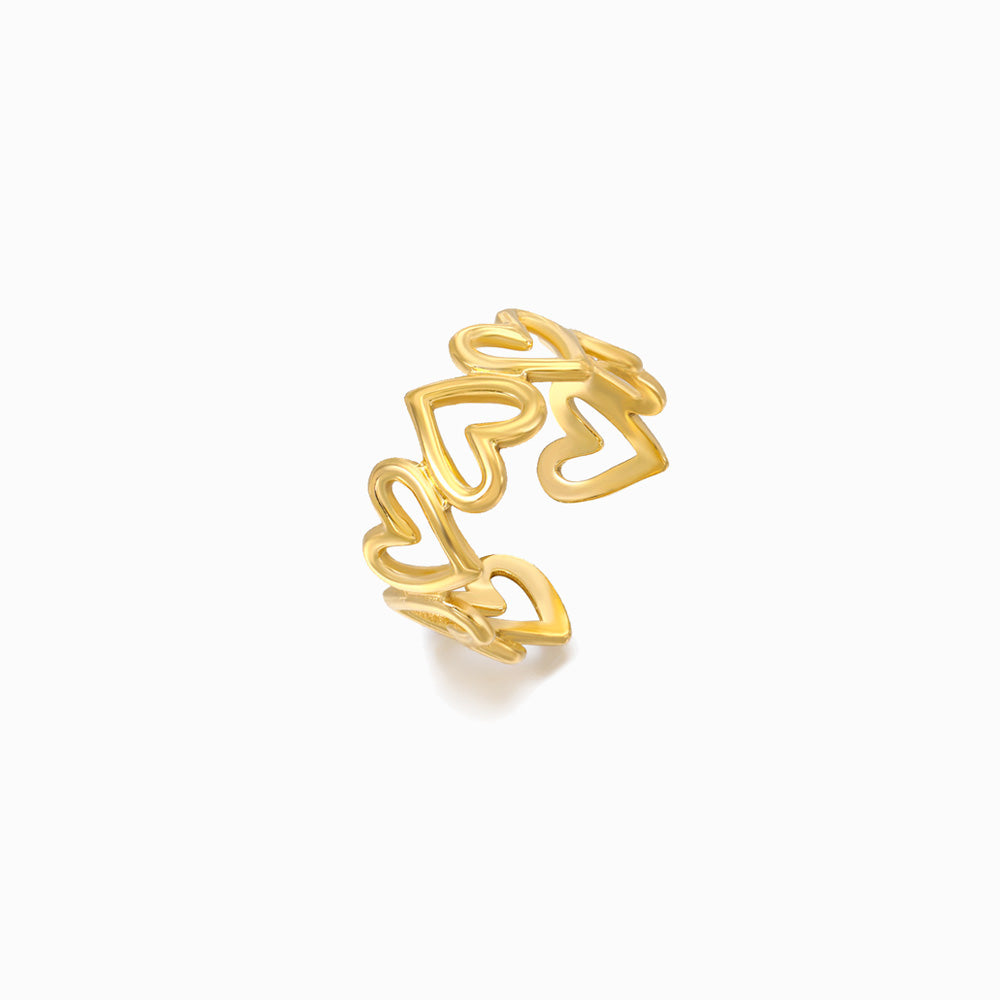 Gold Adjustable Heart Ring JZ1258 - Stainless Steel