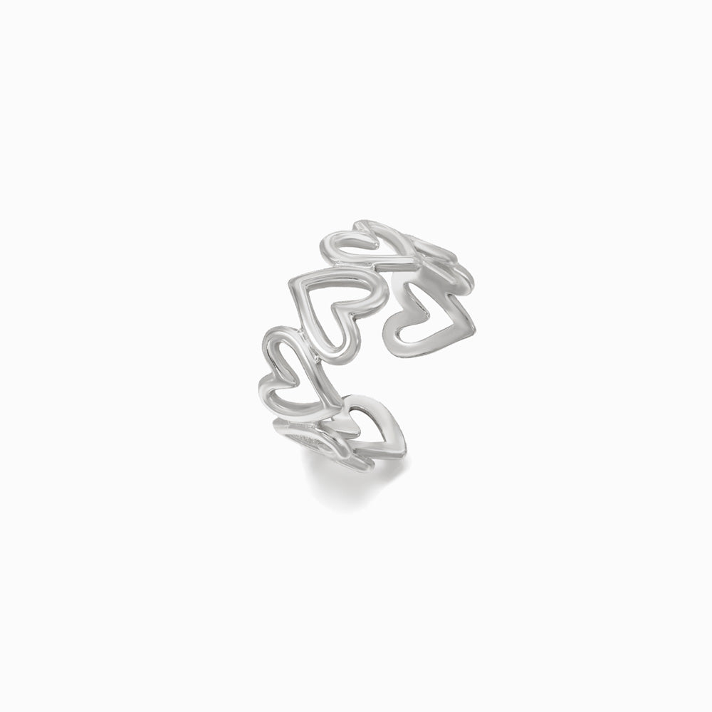 Silver Adjustable Heart Ring JZ1258 - Stainless Steel
