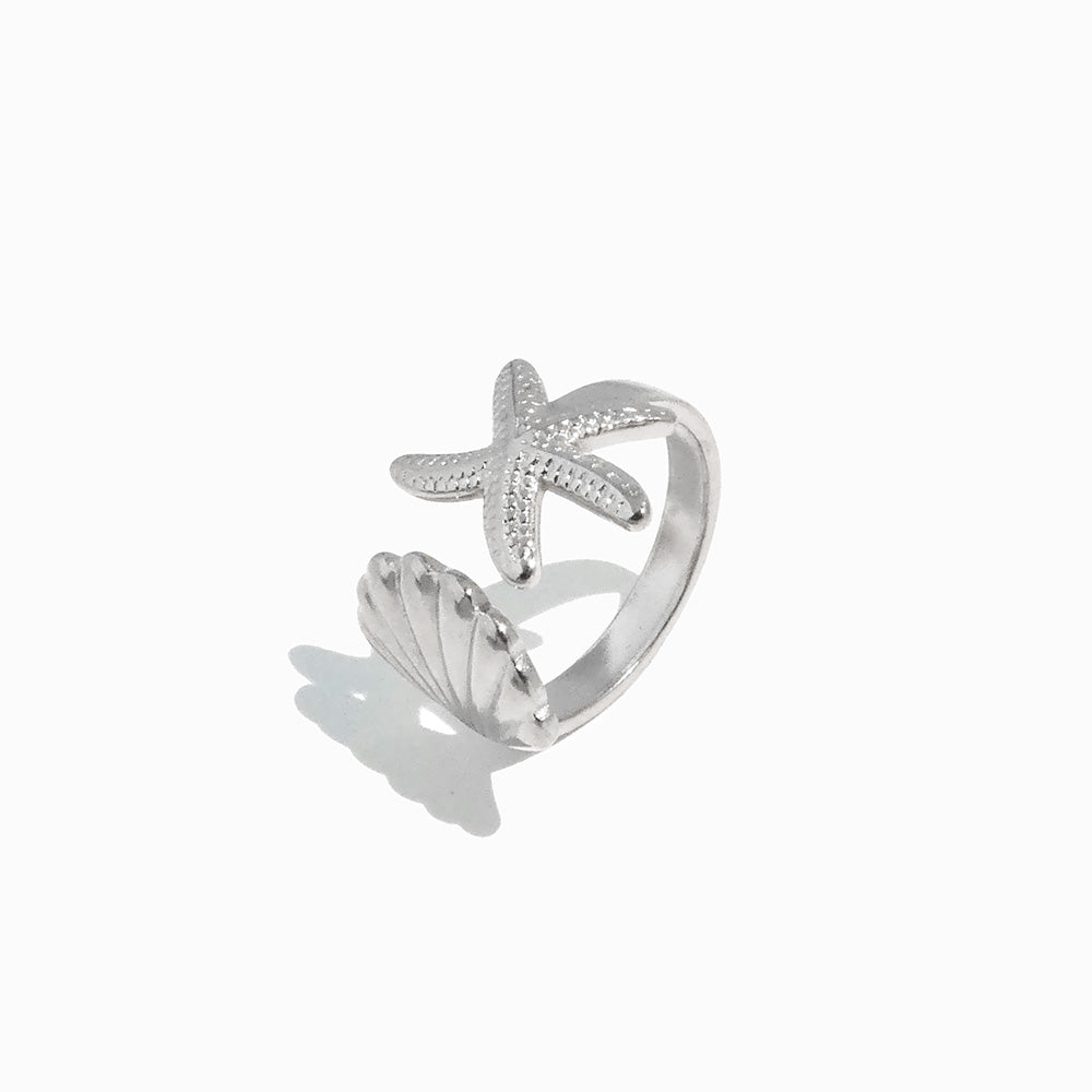 Silver Adjustable Starfish Ring JZ1245 - Stainless Steel