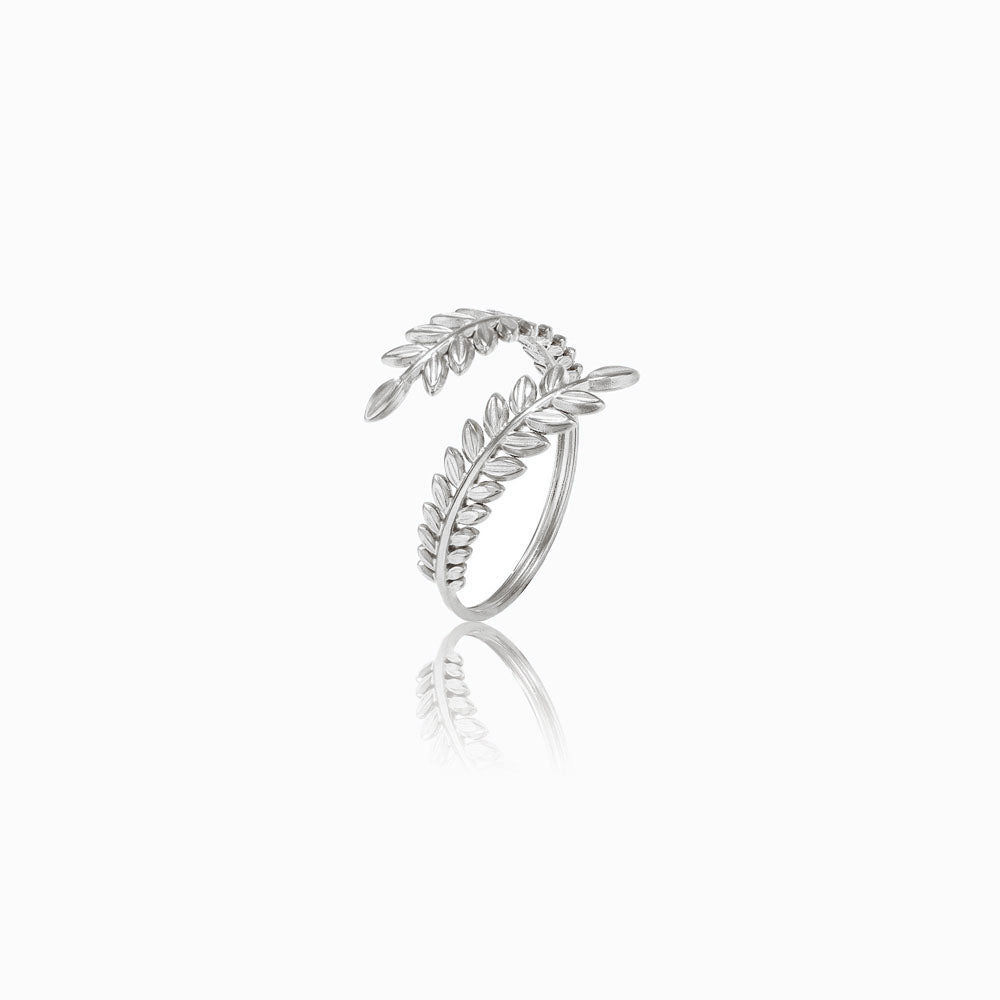 Silver Adjustable Wheat Flower Ring JZ1047 - Stainless Steel