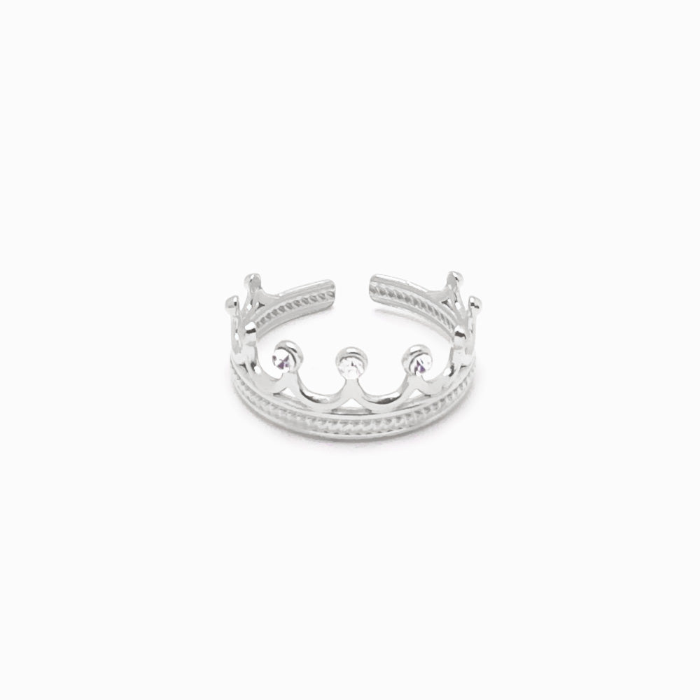 Silver Adjustable Crown Ring JZ1302 - Stainless Steel