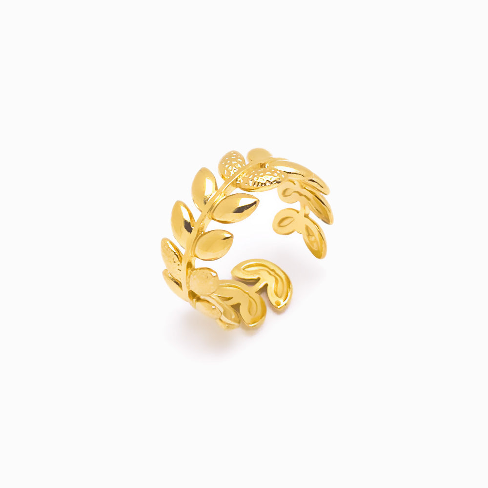 Gold Adjustable Leaf Ring JZ1308 - Stainless Steel
