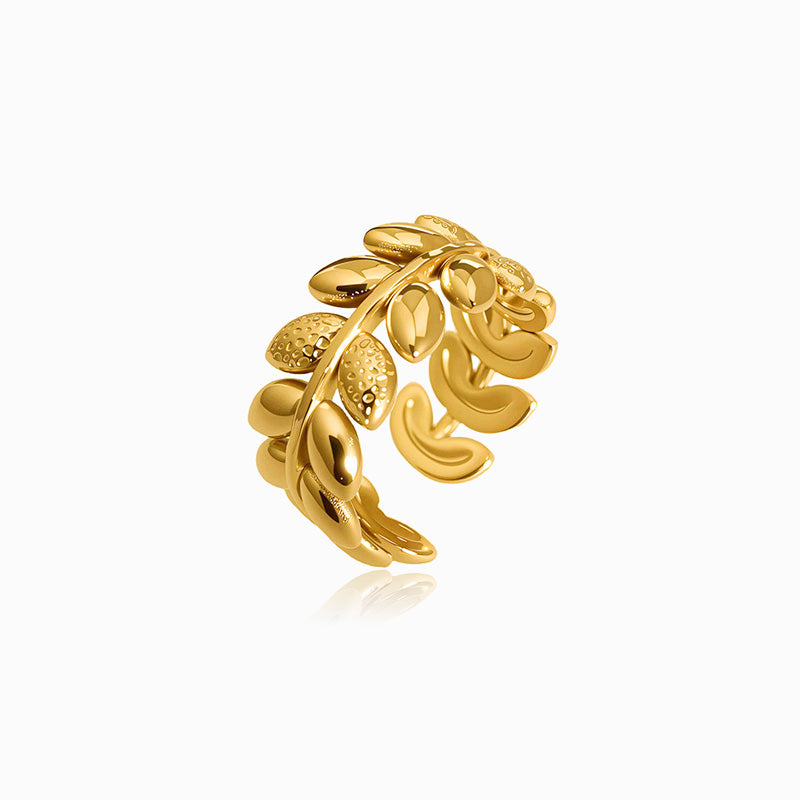Gold Adjustable Leaf Ring JZ1308 - Stainless Steel