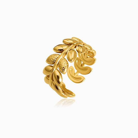 Gold Adjustable Leaf Ring JZ1308 - Stainless Steel