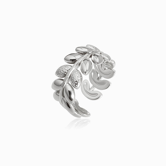 Silver Adjustable Leaf Ring JZ1308 - Stainless Steel