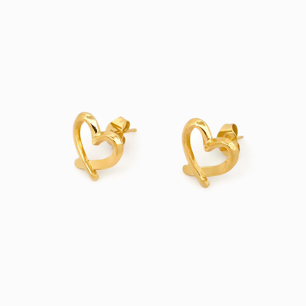 Gold Heart Earrings 12x11mm BR1164 - Stainless Steel