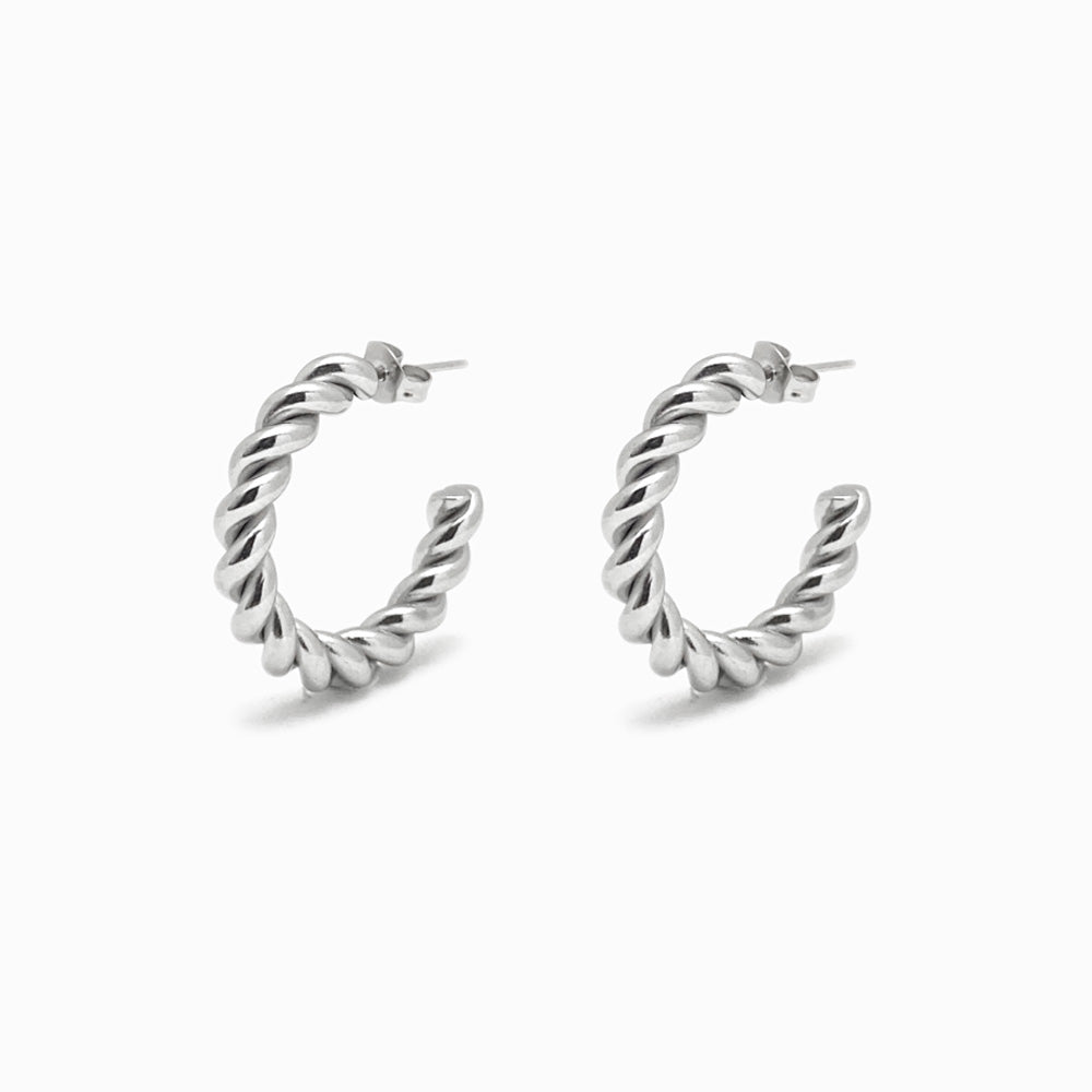 Silver Twisted C Hoop Earrings 32x32mm BR1128 - Stainless Steel