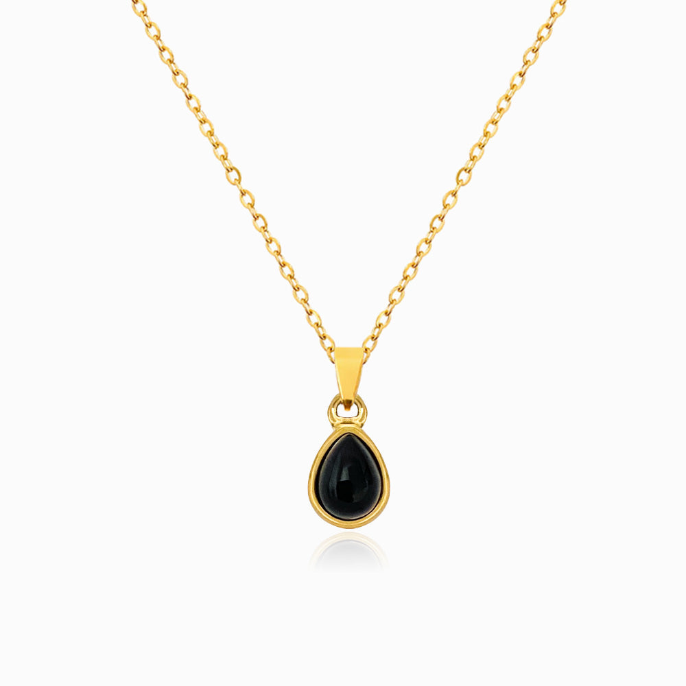 Gold Obsidian Teardrop Necklace CL1597 - Stainless Steel