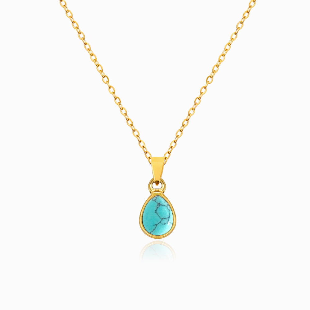 Gold Howlite Teardrop Necklace CL1598 - Stainless Steel