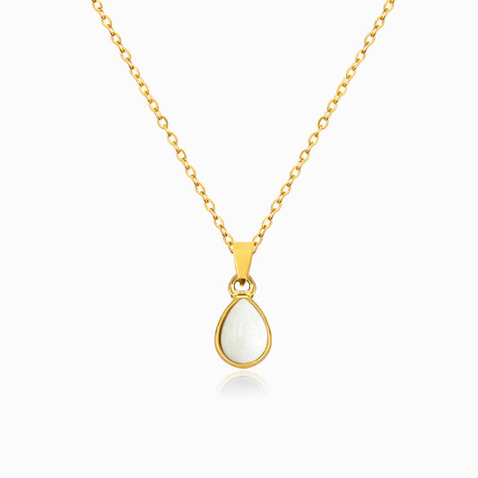 Gold White Agate Teardrop Necklace CL1601 - Stainless Steel