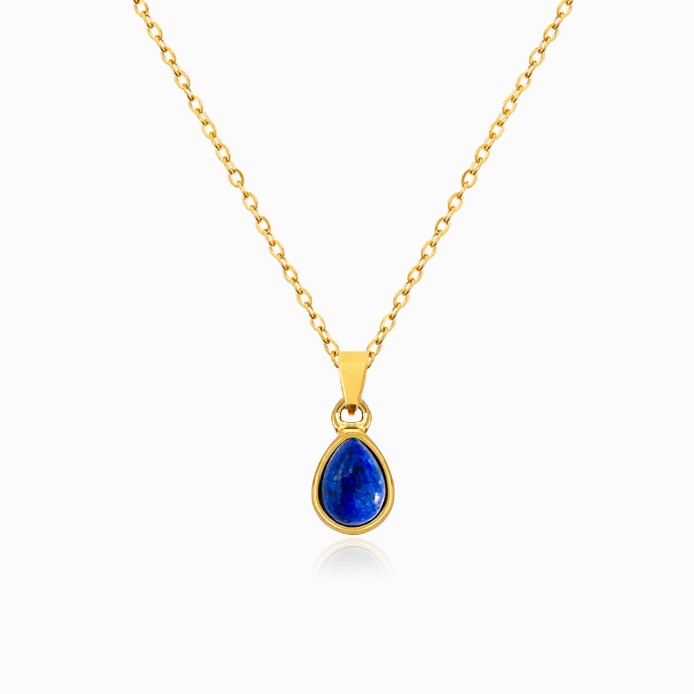 Gold Lapis Lazuli Teardrop Necklace CL1602 - Stainless Steel