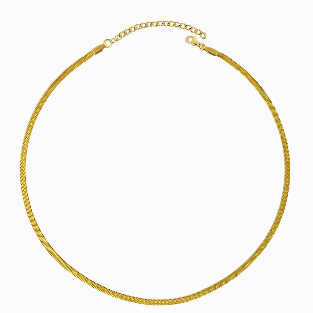 Gold Minimalist Flat Snake Chain Necklace 3mm CL1733 - Stainless Steel