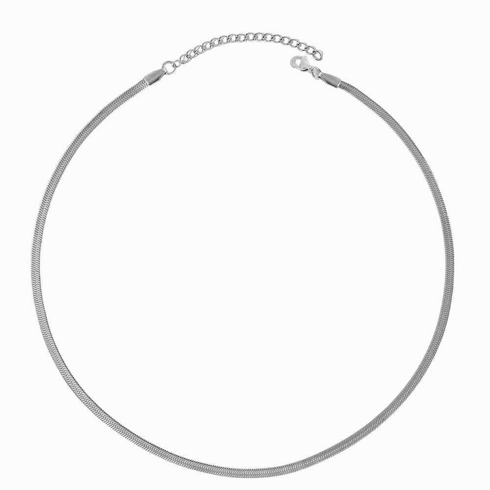 Silver Minimalist Flat Snake Chain Necklace 3mm CL1733 - Stainless Steel