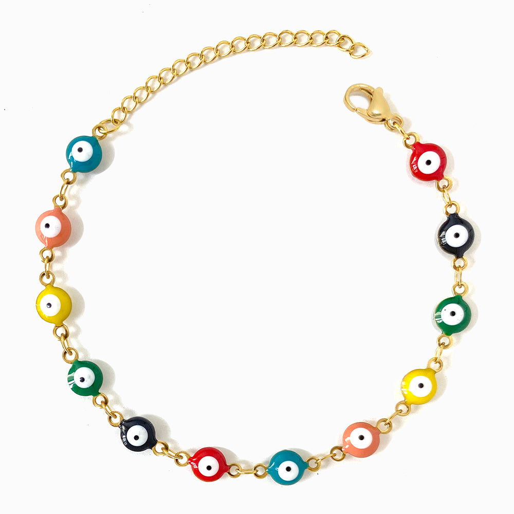 Gold Evil Eye Bracelet 6mm SL2123 - Stainless Steel
