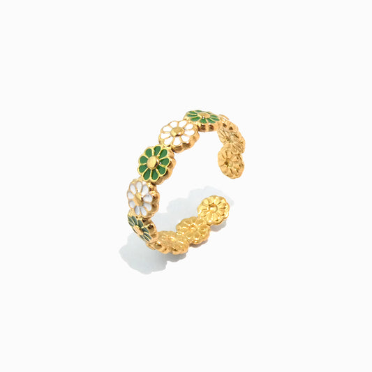 Gold and green floral ring JZ1469 on a white background