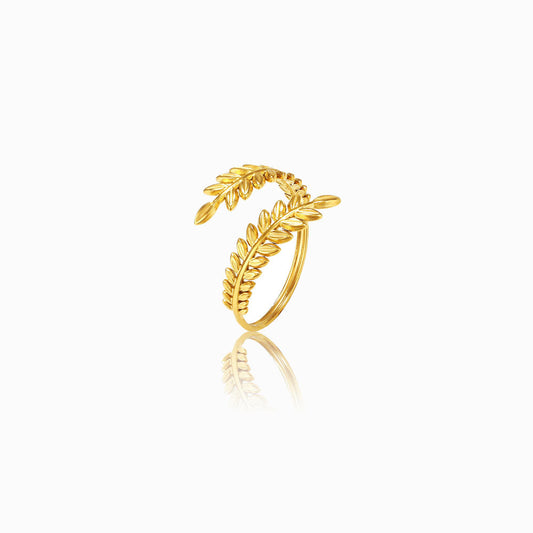Gold Adjustable Wheat Flower Ring JZ1047 - Stainless Steel