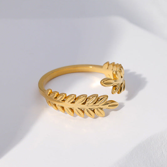 Gold Adjustable Wheat Flower Ring JZ1047 - Stainless Steel