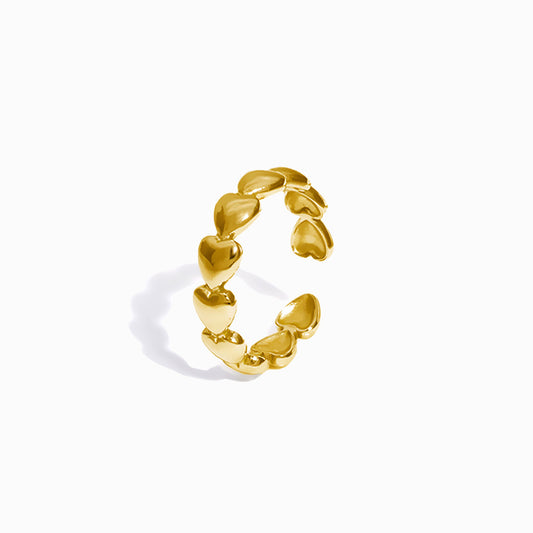 Gold Adjustable Heart Ring JZ1099 - Stainless Steel