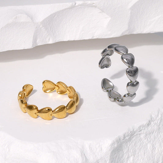 Two Adjustable Heart Rings JZ1099 - Stainless Steel