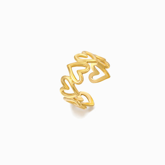 Gold Adjustable Heart Ring JZ1258 - Stainless Steel