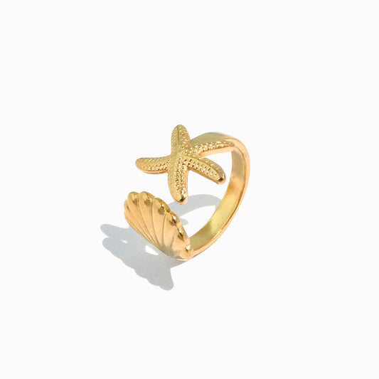 Gold Adjustable Starfish Ring JZ1245 - Stainless Steel
