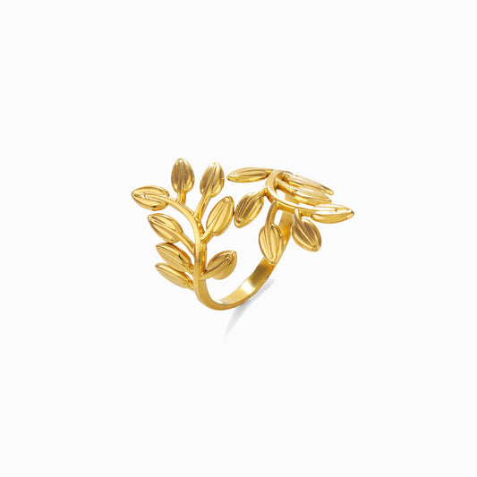 Gold Adjustable Leaf Ring JZ1283 - Stainless Steel