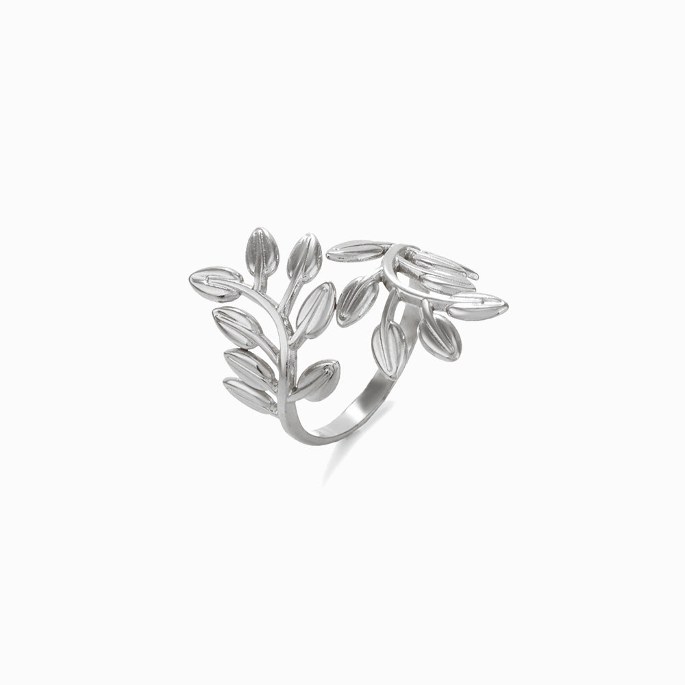 Silver Adjustable Leaf Ring JZ1283 - Stainless Steel