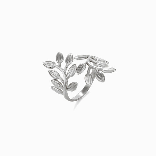 Silver Adjustable Leaf Ring JZ1283 - Stainless Steel