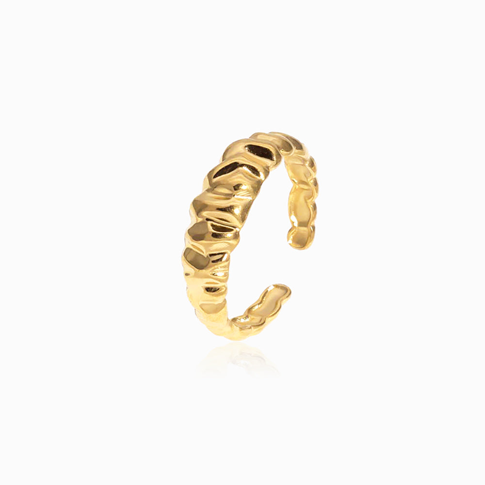 Gold Adjustable Croissant Ring JZ1271 - Stainless Steel