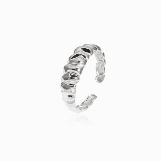 Silver Adjustable Croissant Ring JZ1271 - Stainless Steel