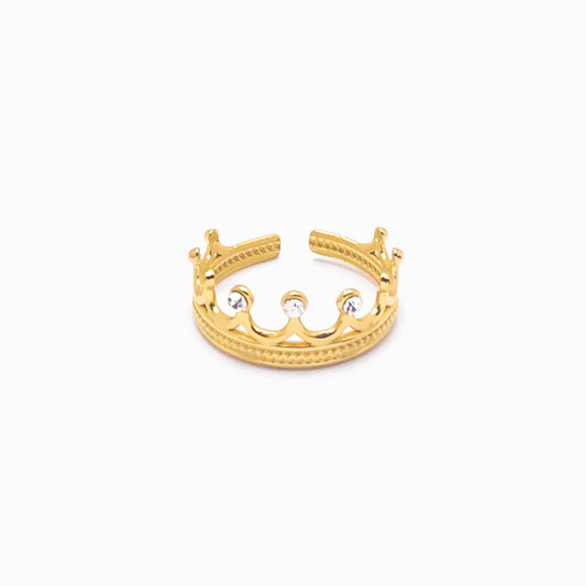 Gold Adjustable Crown Ring JZ1302 - Stainless Steel