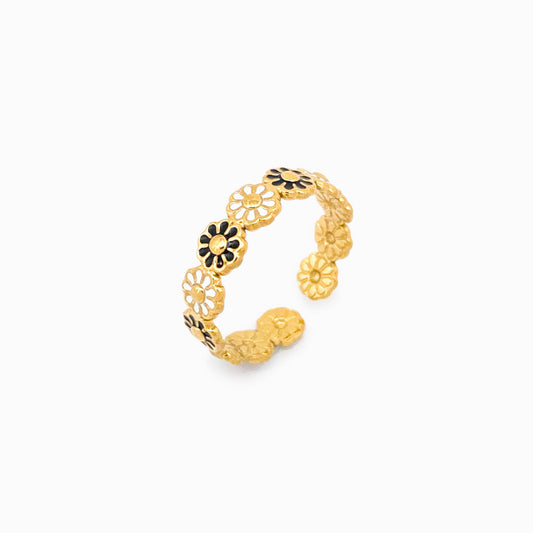 Gold Adjsutable Flower Ring JZ1322 - Stainless Steel