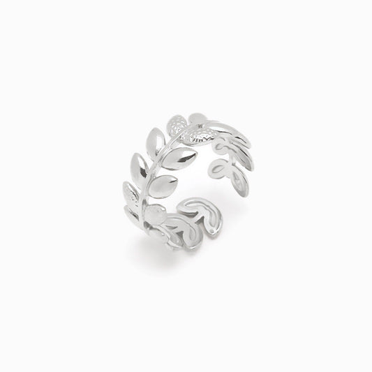 Silver Adjustable Leaf Ring JZ1308 - Stainless Steel