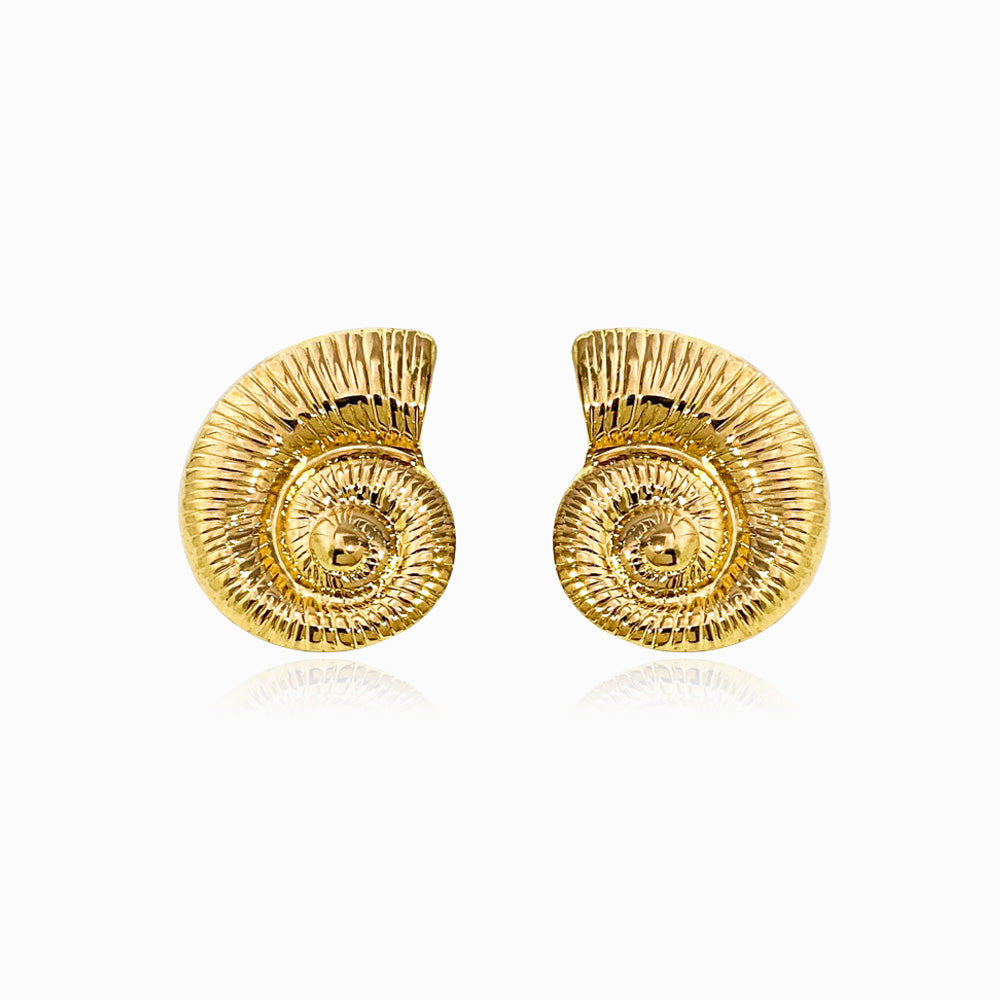 Gold Snail Shell Earrings 27x23mm BR1295 - Stainless Steel