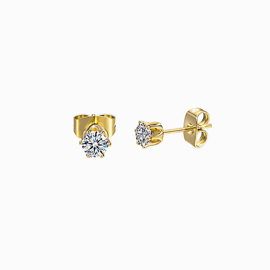 Gold Zirconia Stud Earrings 4mm BR1292 - Stainless Steel