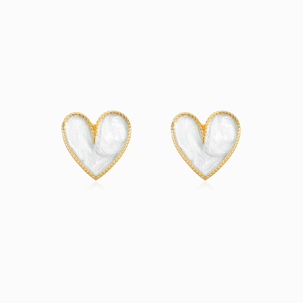 Heart-shaped earrings BR1355 with gold rims on a white background