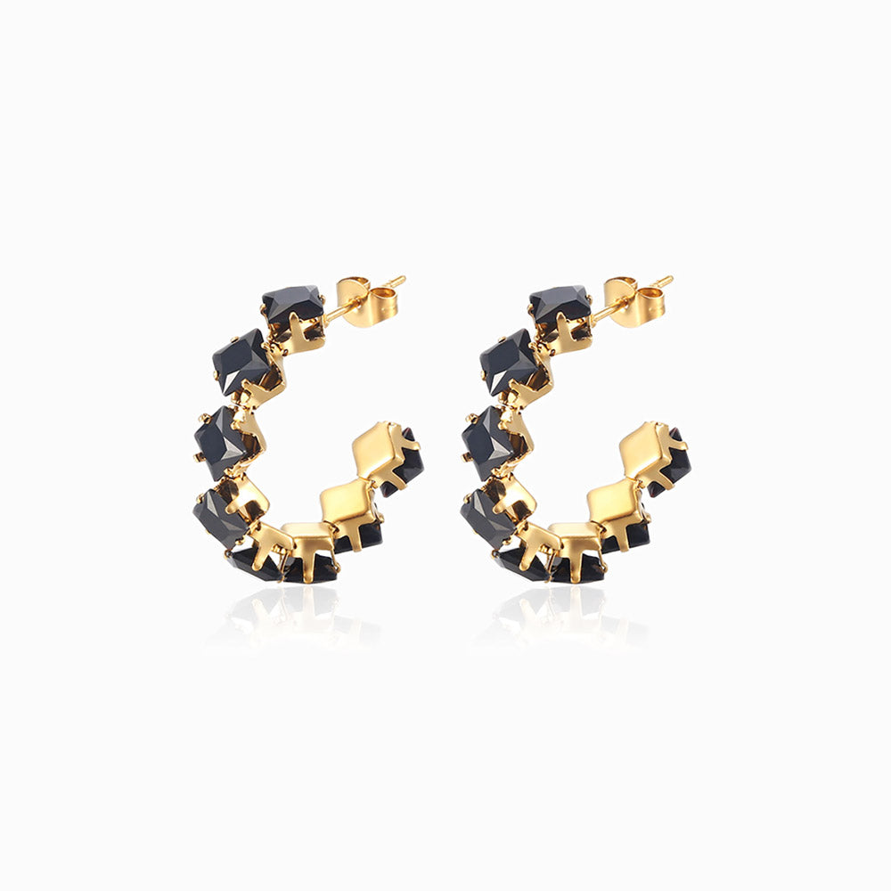 Gold Cubic Zirconia C Hoop Earrings 30mm BR1045 - Stainless Steel