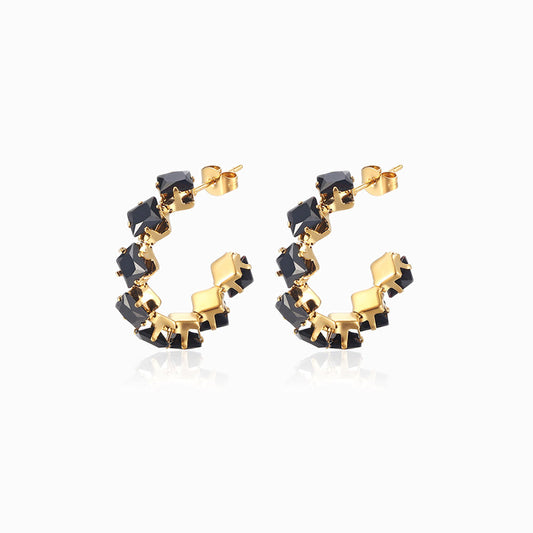 Gold Cubic Zirconia C Hoop Earrings 30mm BR1045 - Stainless Steel