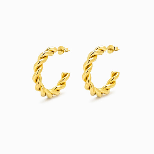 Gold Twisted C Hoop Earrings 32x32mm BR1128 - Stainless Steel