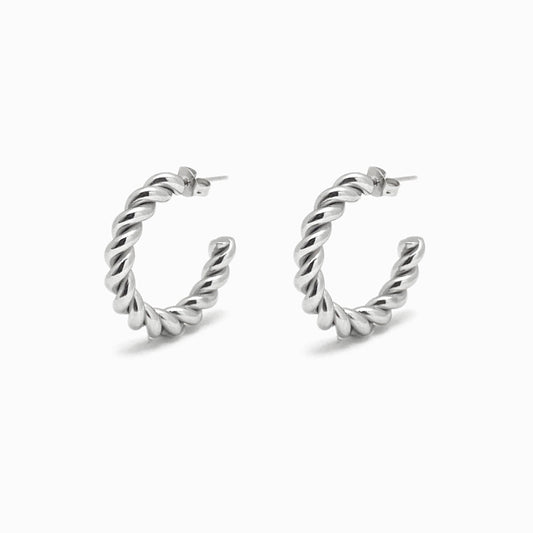 Silver Twisted C Hoop Earrings 32x32mm BR1128 - Stainless Steel