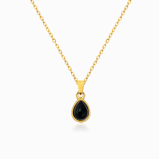 Gold Obsidian Teardrop Necklace CL1597 - Stainless Steel