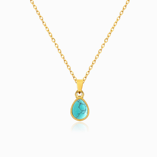 Gold Howlite Teardrop Necklace CL1598 - Stainless Steel