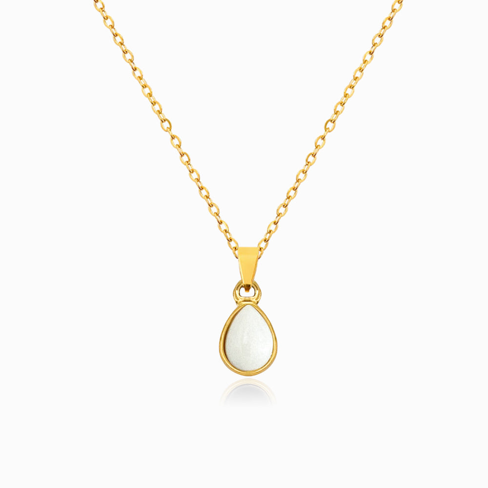 Gold White Agate Teardrop Necklace CL1601 - Stainless Steel