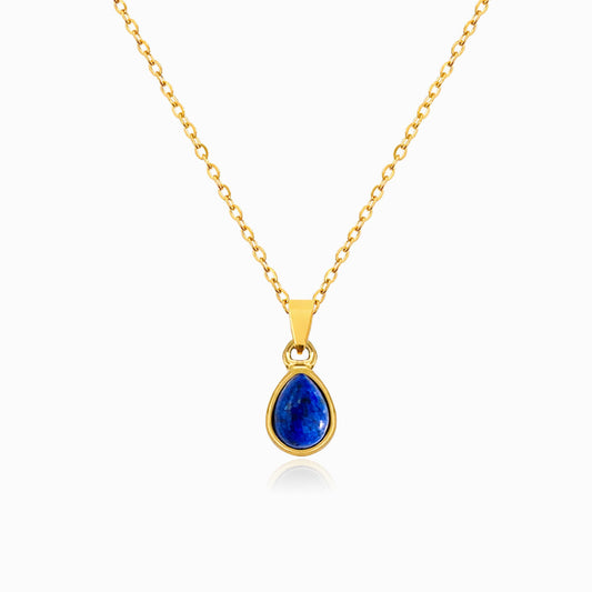Gold Lapis Lazuli Teardrop Necklace CL1602 - Stainless Steel