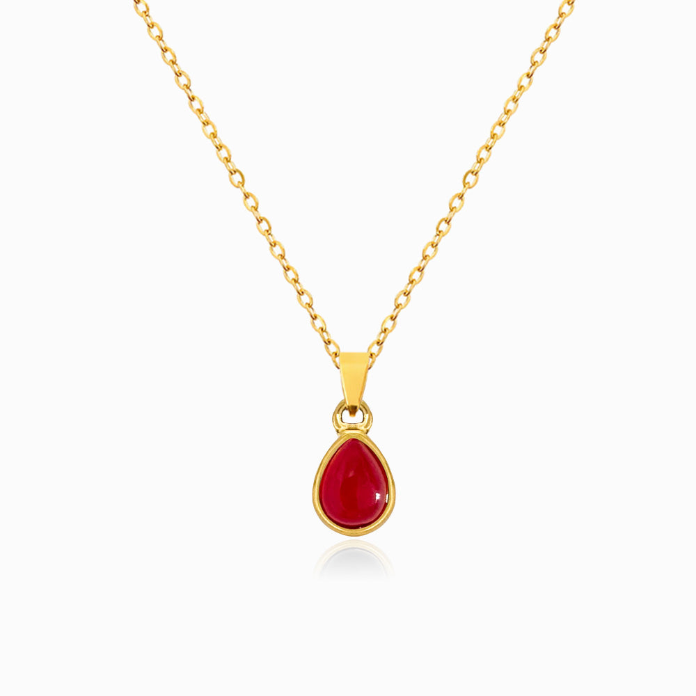 Gold Red Agate Teardrop Necklace CL1603 - Stainless Steel
