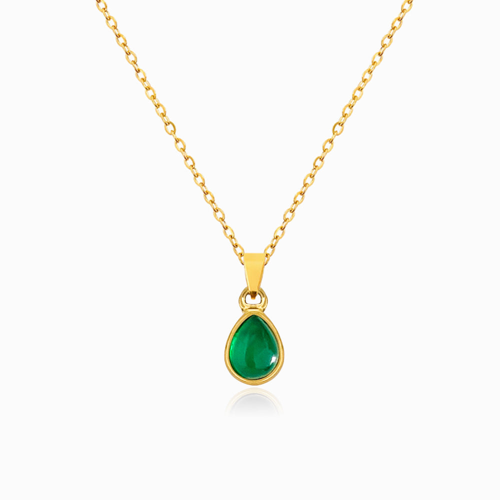 Gold Agate Teardrop Necklace CL1604 - Stainless Steel